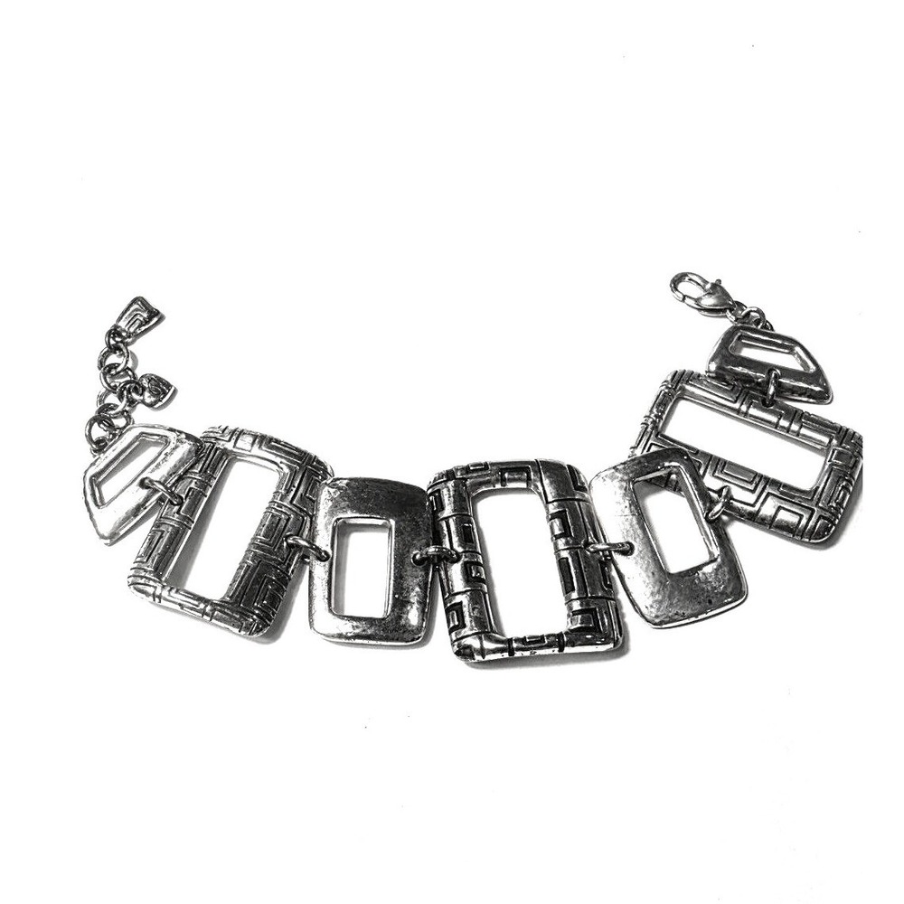 Brighton Silver Tone Geometric Link Bracelet Greek Key Heart Scrollwork